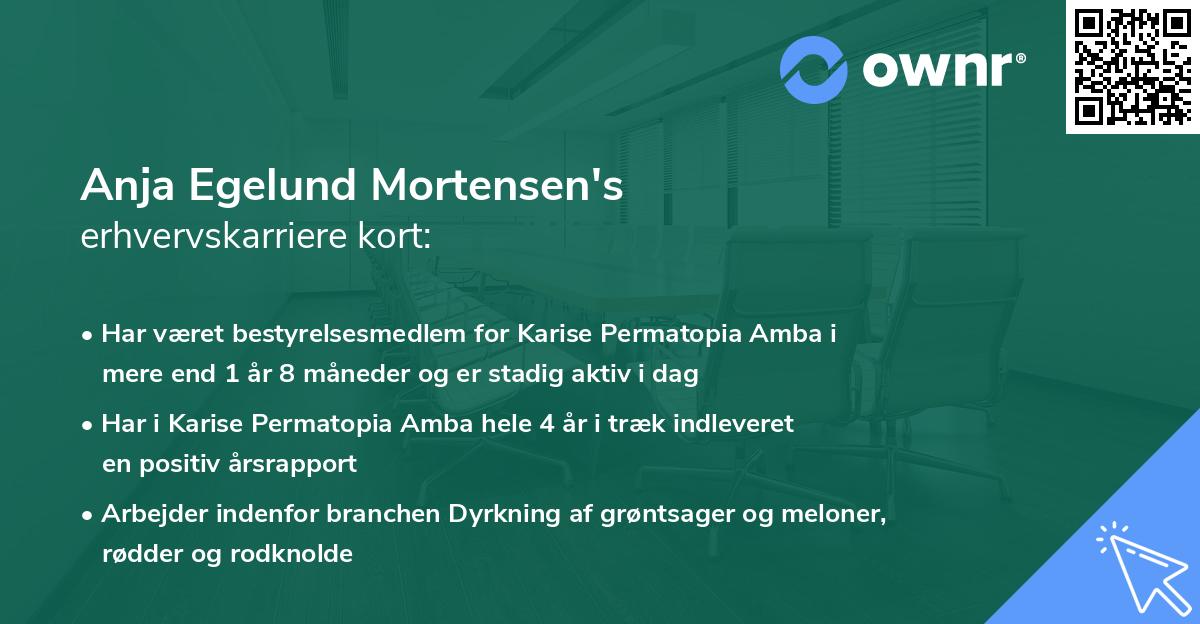 Anja Egelund Mortensen's erhvervskarriere kort