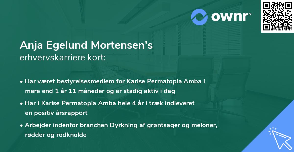 Anja Egelund Mortensen's erhvervskarriere kort