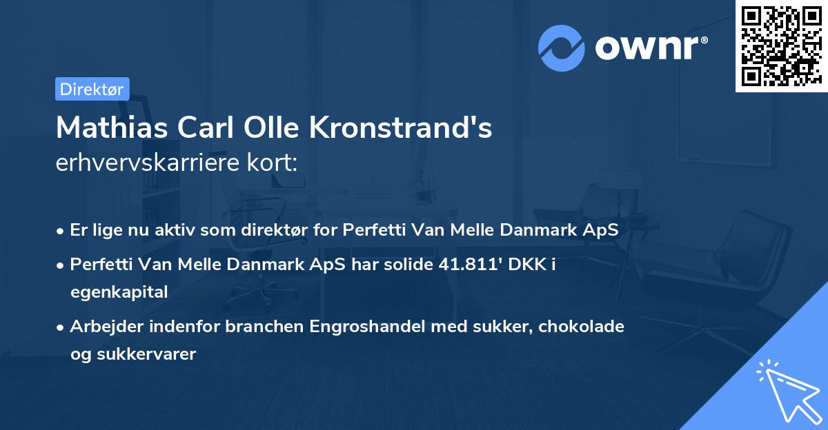 Mathias Carl Olle Kronstrand's erhvervskarriere kort