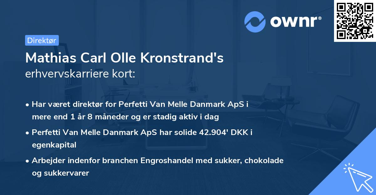 Mathias Carl Olle Kronstrand's erhvervskarriere kort