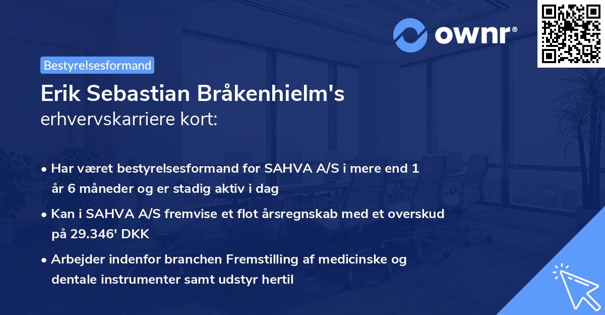 Erik Sebastian Bråkenhielm's erhvervskarriere kort