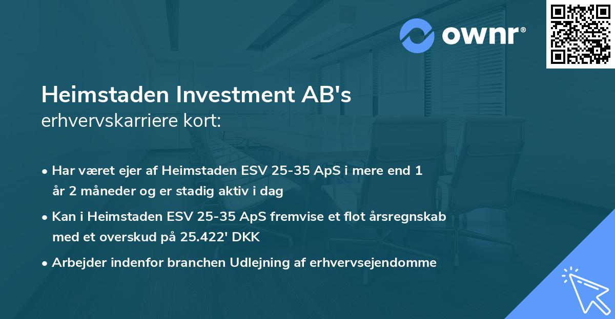 Heimstaden Investment AB's erhvervskarriere kort