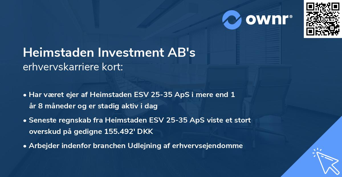 Heimstaden Investment AB's erhvervskarriere kort