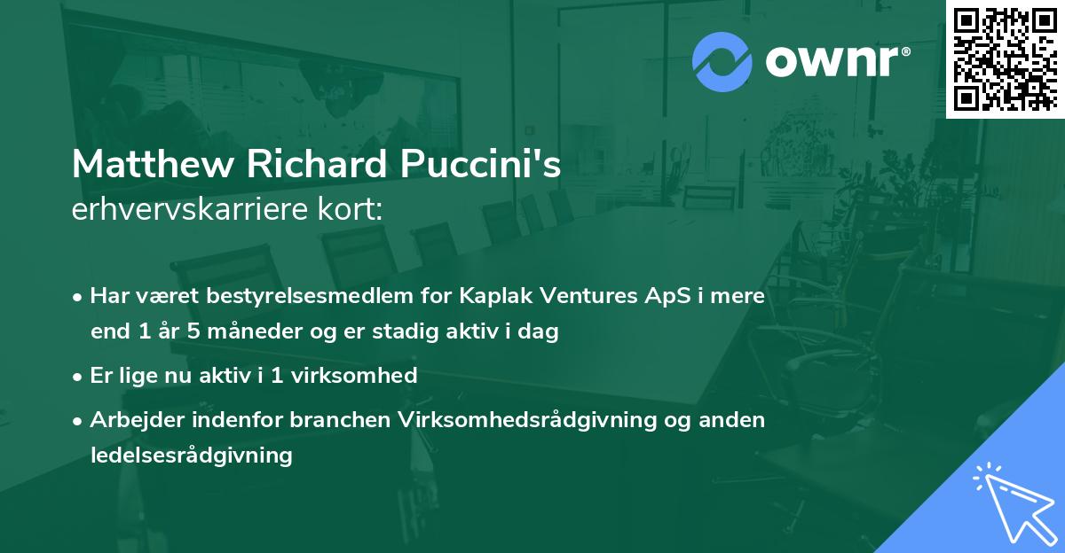 Matthew Richard Puccini's erhvervskarriere kort