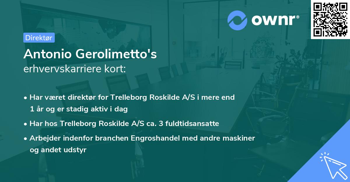 Antonio Gerolimetto's erhvervskarriere kort