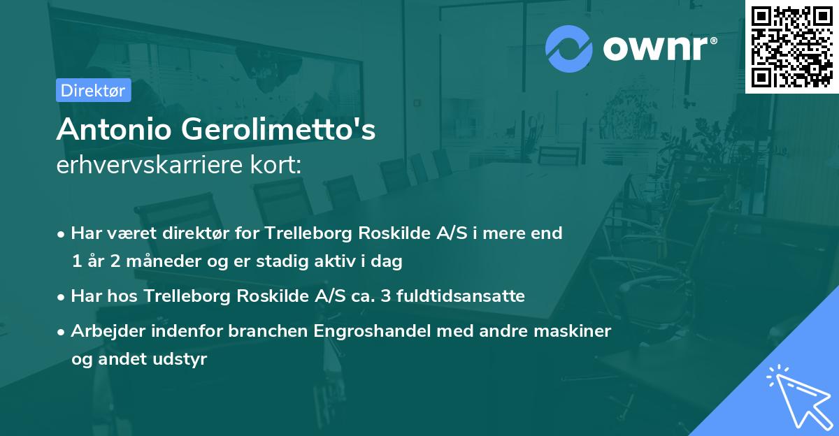 Antonio Gerolimetto's erhvervskarriere kort