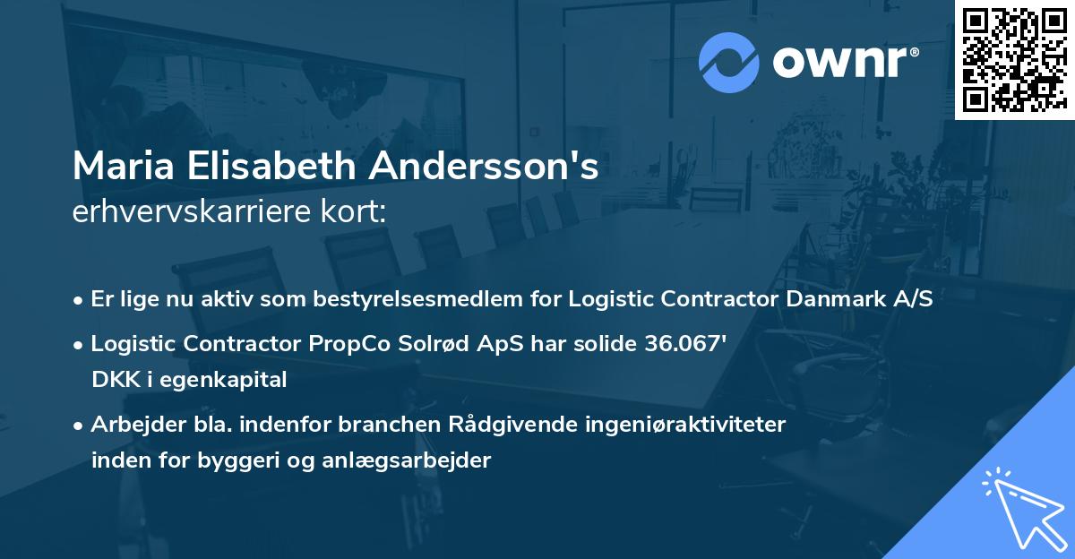 Maria Elisabeth Andersson's erhvervskarriere kort