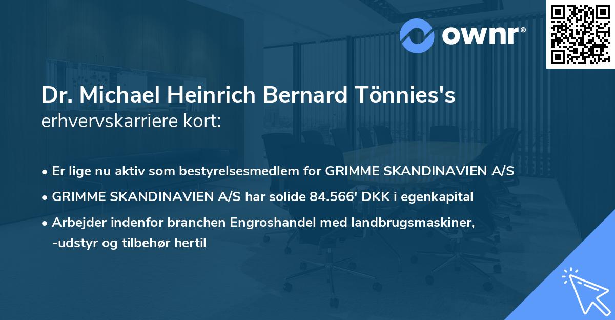 Dr. Michael Heinrich Bernard Tönnies's erhvervskarriere kort