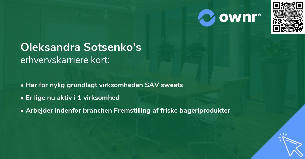 Oleksandra Sotsenko's erhvervskarriere kort