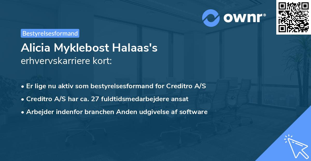 Alicia Myklebost Halaas's erhvervskarriere kort