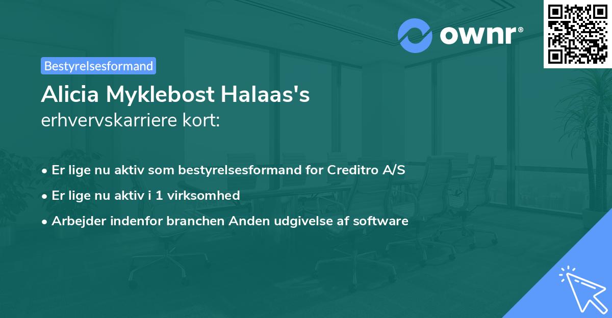 Alicia Myklebost Halaas's erhvervskarriere kort