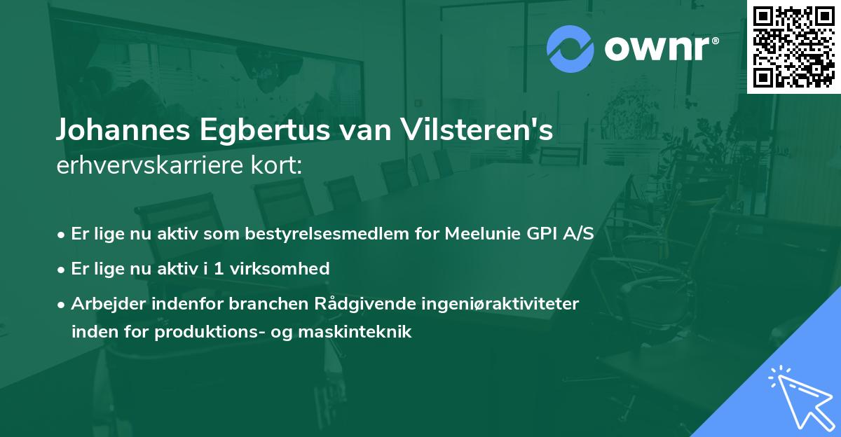 Johannes Egbertus van Vilsteren's erhvervskarriere kort