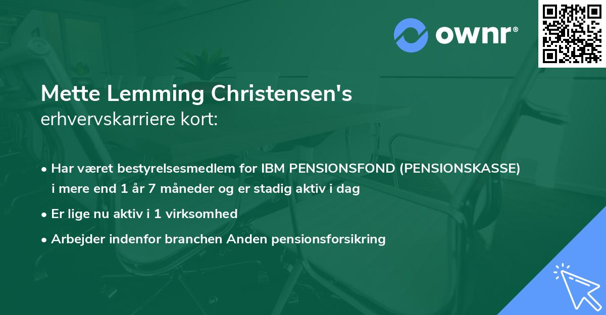 Mette Lemming Christensen's erhvervskarriere kort