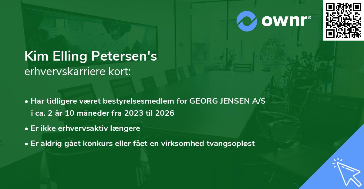 Kim Elling Petersen's erhvervskarriere kort