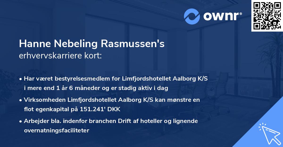 Hanne Nebeling Rasmussen's erhvervskarriere kort