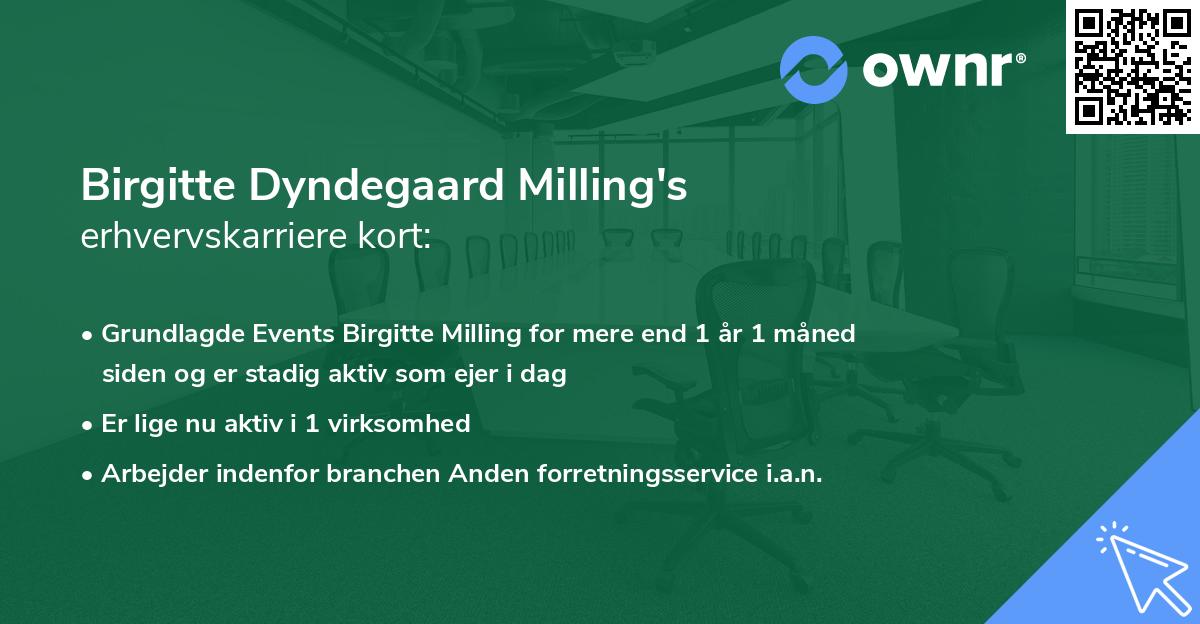 Birgitte Dyndegaard Milling's erhvervskarriere kort