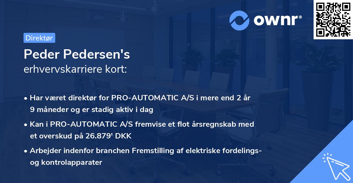 Peder Pedersen's erhvervskarriere kort