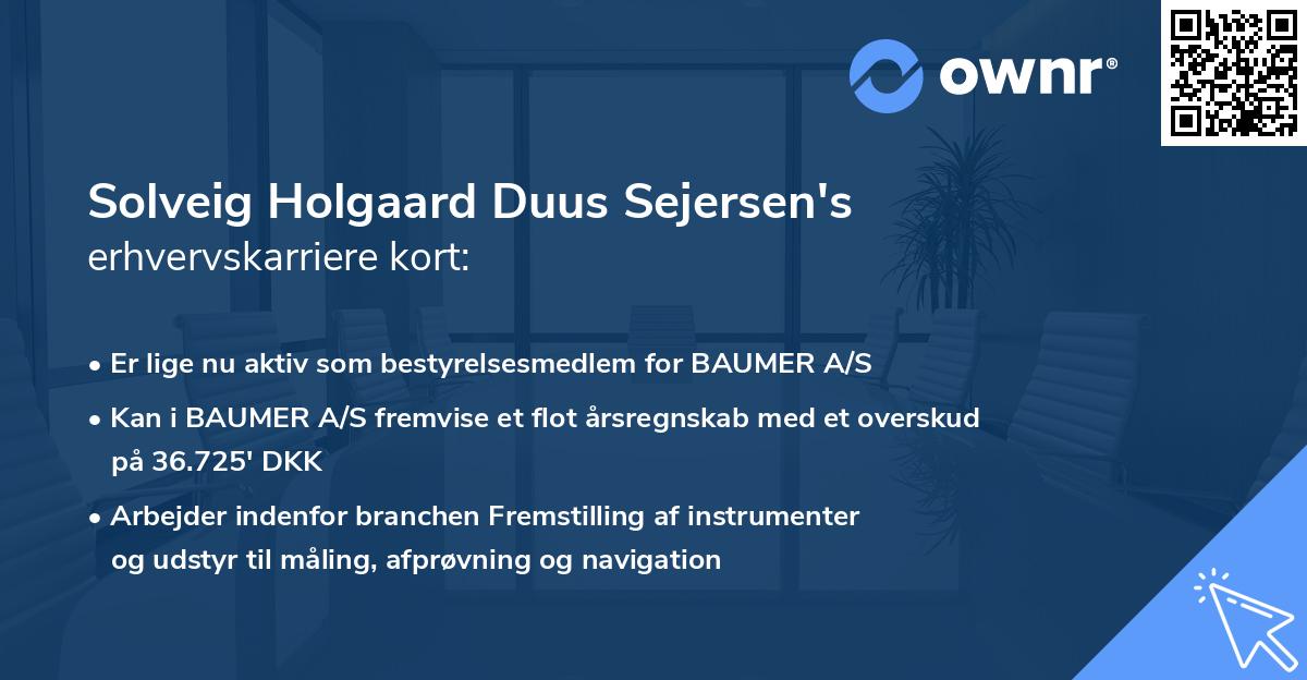 Solveig Holgaard Duus Sejersen's erhvervskarriere kort