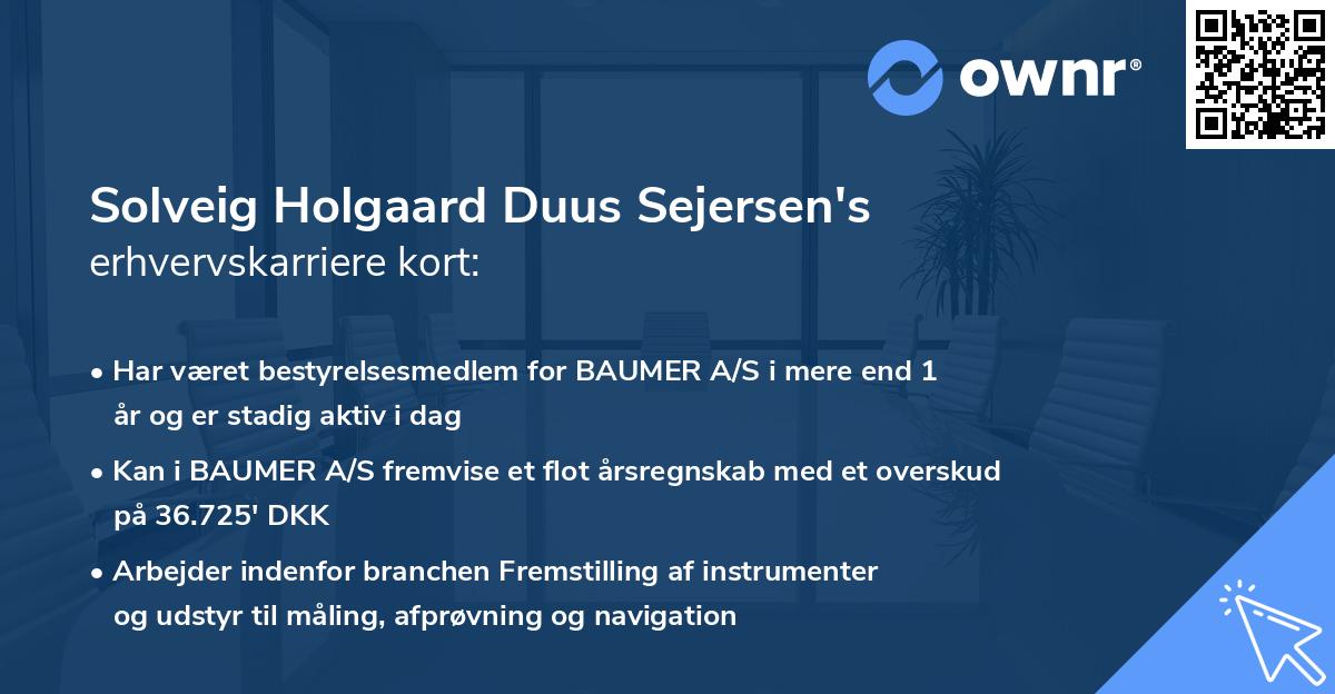 Solveig Holgaard Duus Sejersen's erhvervskarriere kort