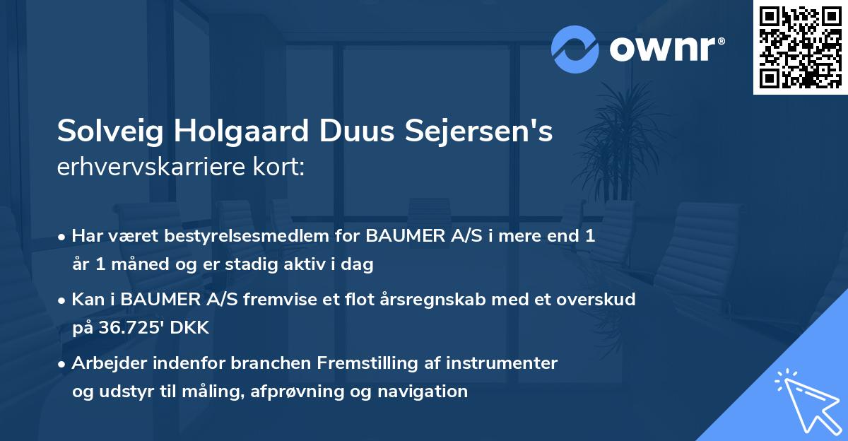 Solveig Holgaard Duus Sejersen's erhvervskarriere kort