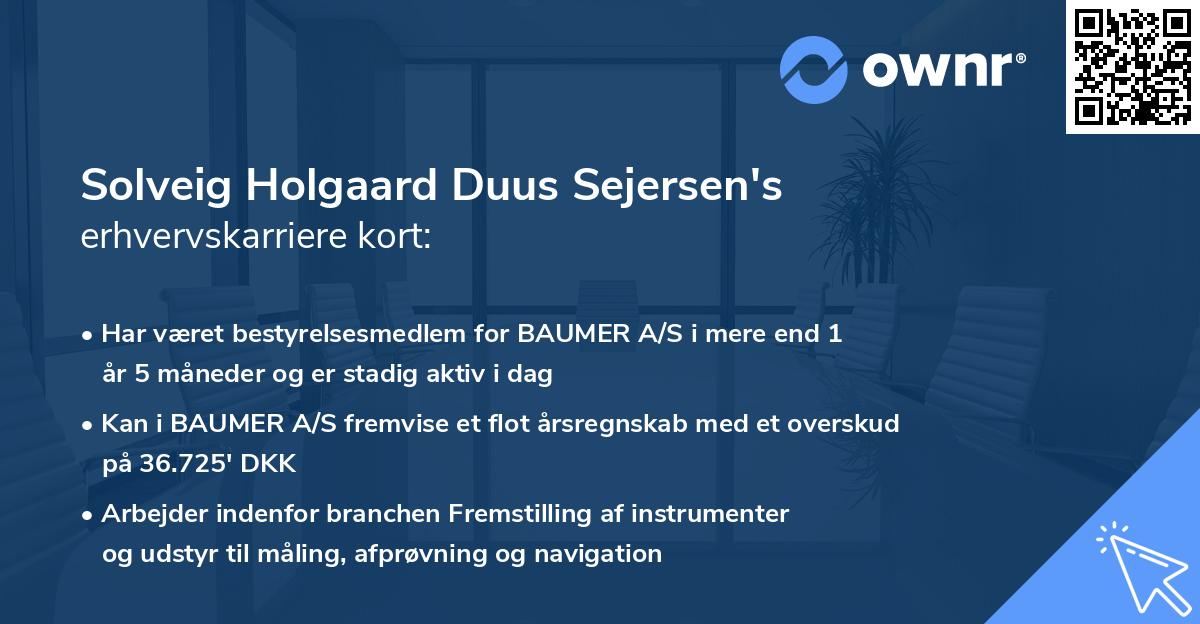 Solveig Holgaard Duus Sejersen's erhvervskarriere kort