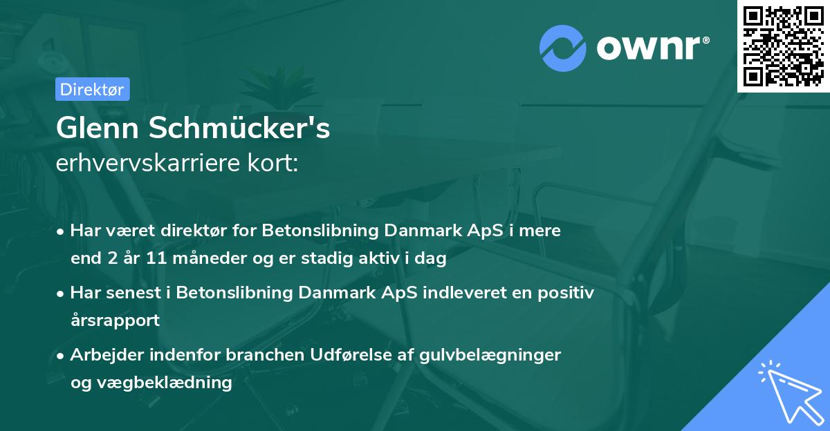 Glenn Schmücker's erhvervskarriere kort