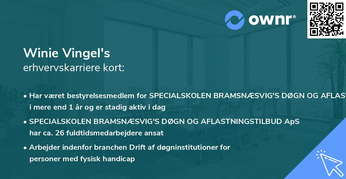 Winie Vingel's erhvervskarriere kort