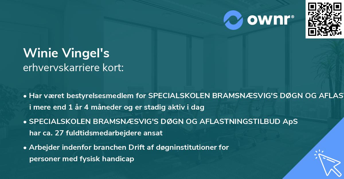 Winie Vingel's erhvervskarriere kort