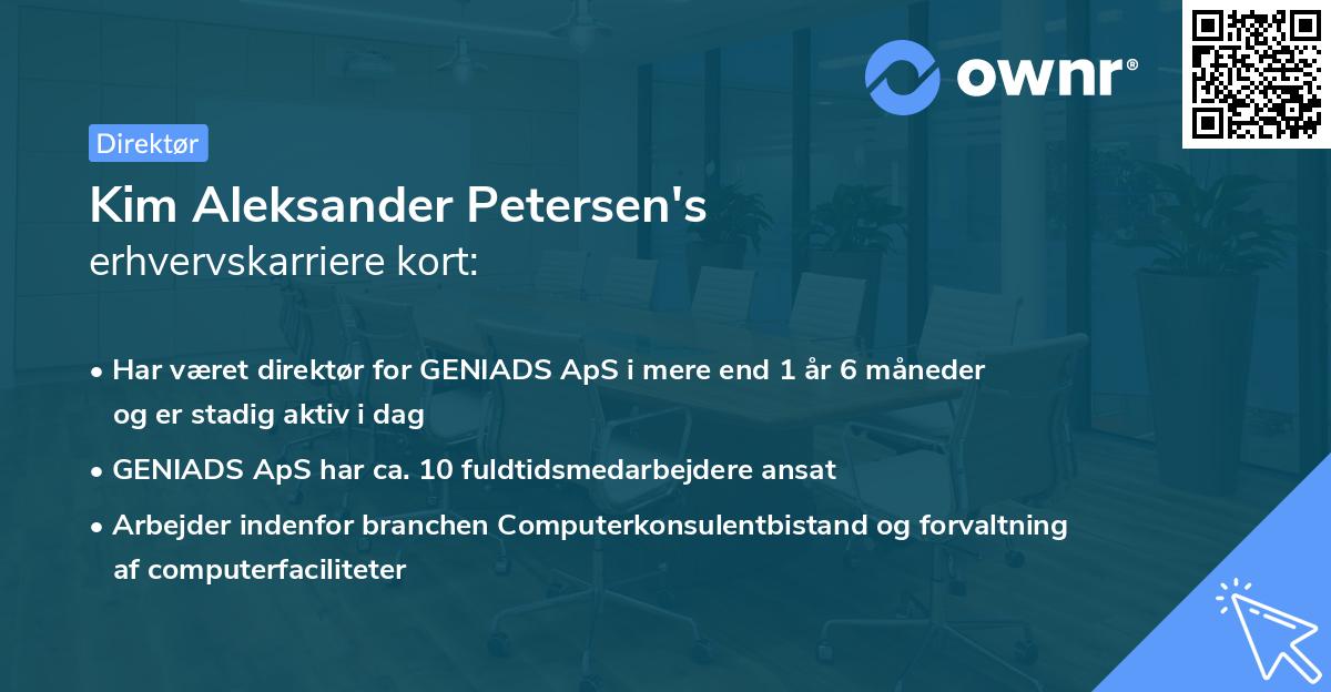 Kim Aleksander Petersen's erhvervskarriere kort