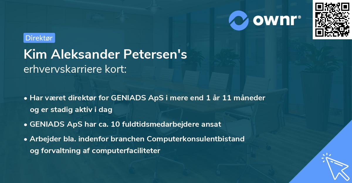 Kim Aleksander Petersen's erhvervskarriere kort