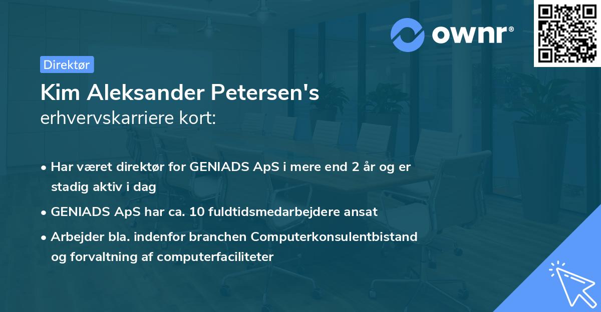 Kim Aleksander Petersen's erhvervskarriere kort