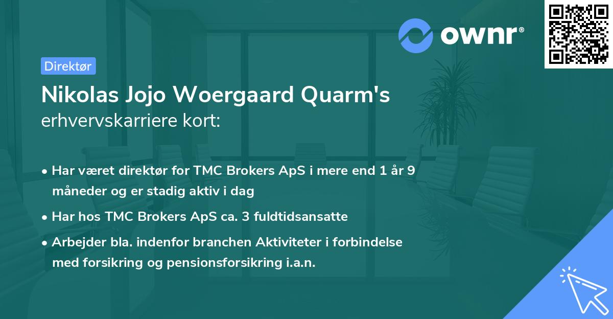 Nikolas Jojo Woergaard Quarm's erhvervskarriere kort