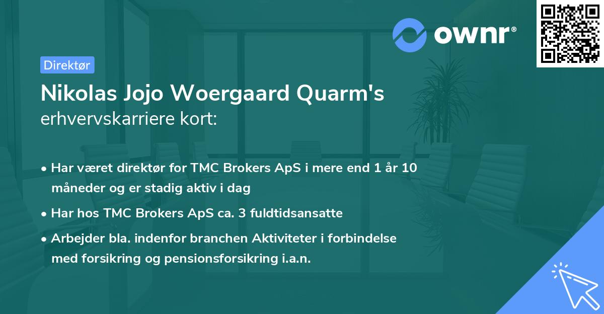 Nikolas Jojo Woergaard Quarm's erhvervskarriere kort