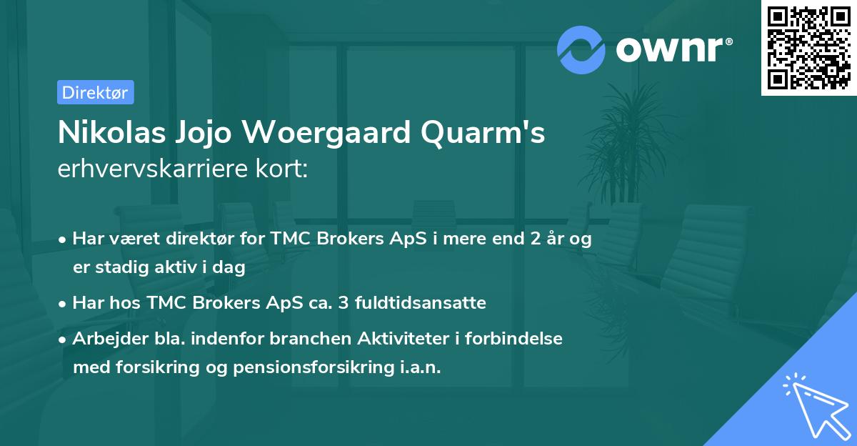 Nikolas Jojo Woergaard Quarm's erhvervskarriere kort
