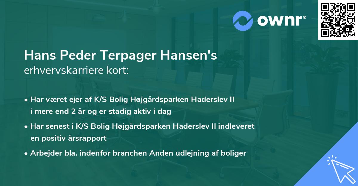 Hans Peder Terpager Hansen's erhvervskarriere kort