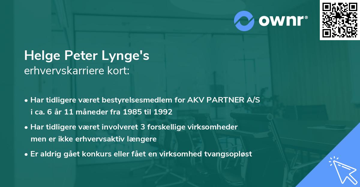 Helge Peter Lynge's erhvervskarriere kort