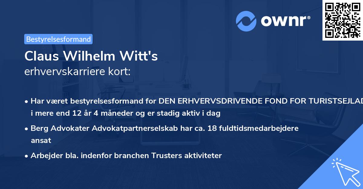 Claus Wilhelm Witt's erhvervskarriere kort