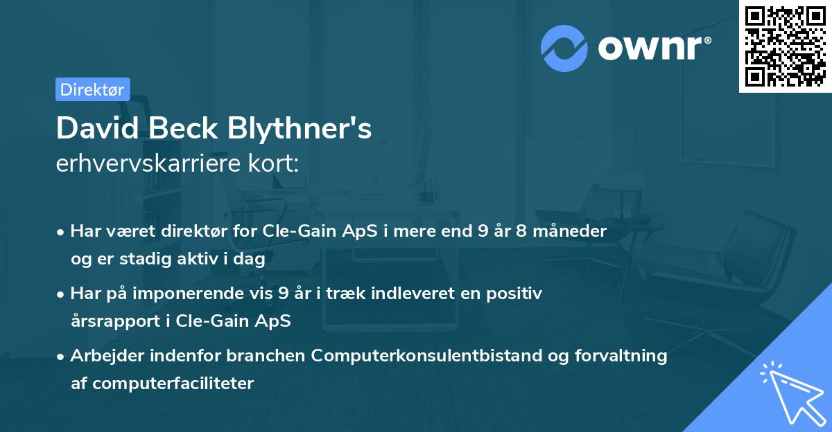 David Beck Blythner's erhvervskarriere kort