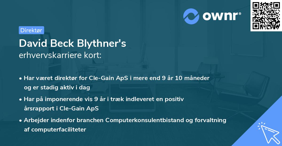 David Beck Blythner's erhvervskarriere kort