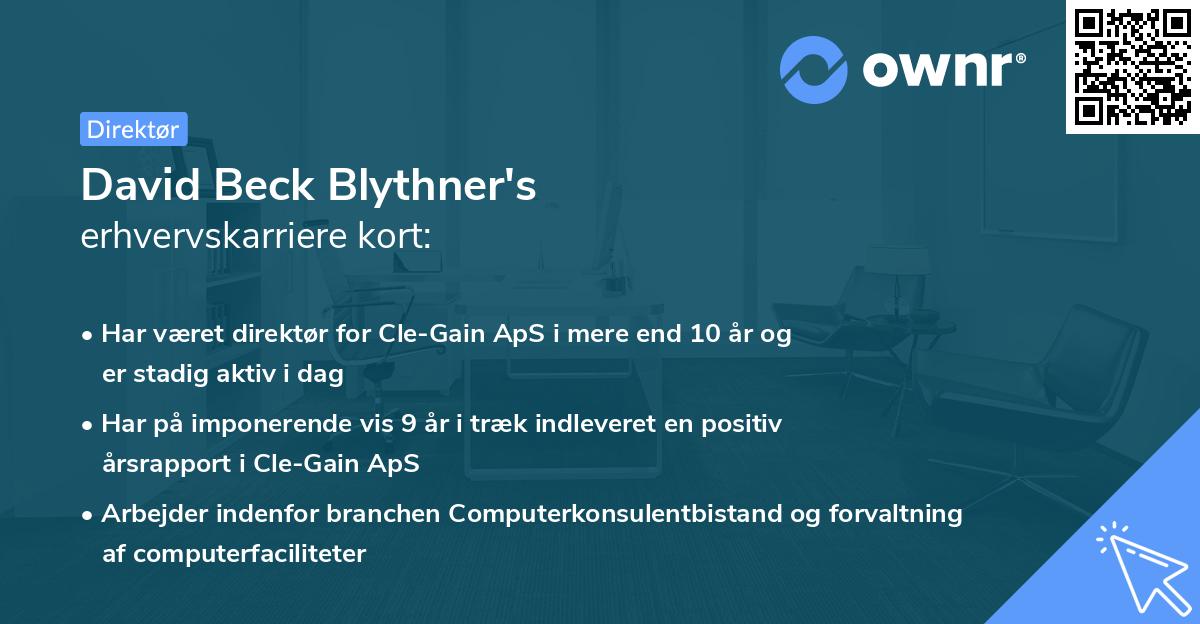 David Beck Blythner's erhvervskarriere kort