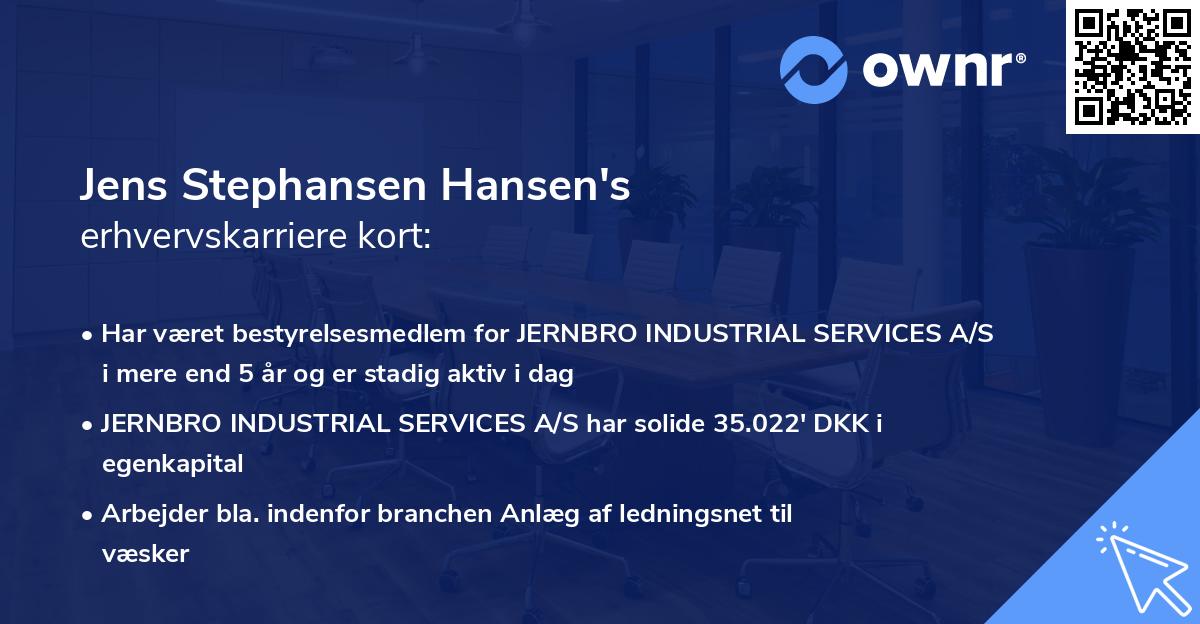 Jens Stephansen Hansen's erhvervskarriere kort