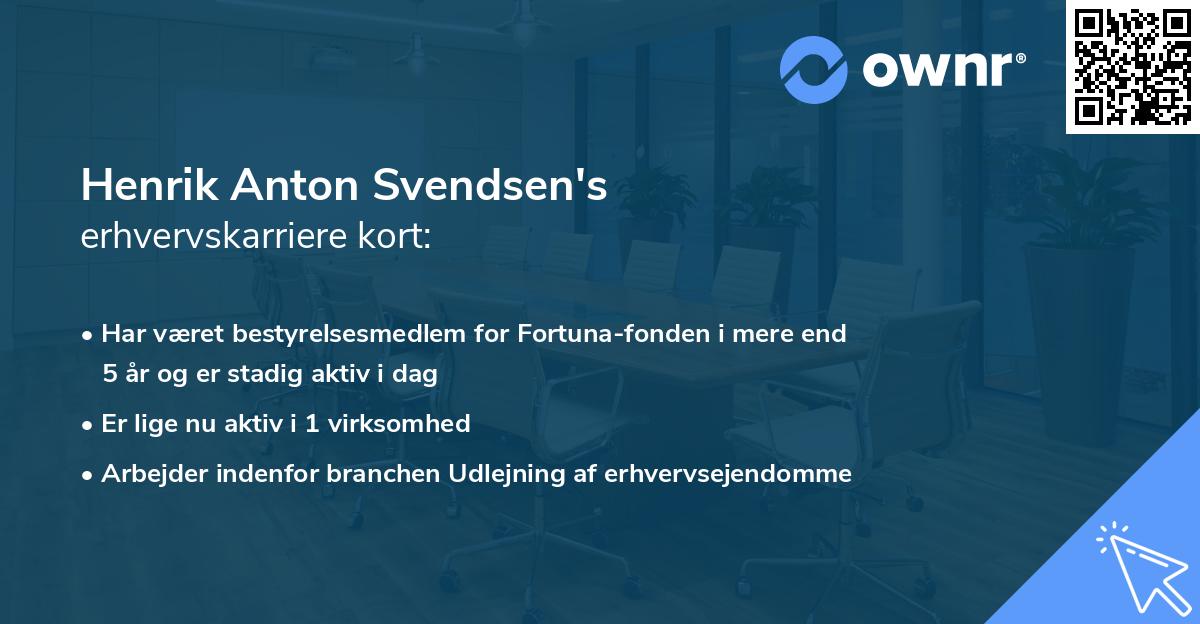 Henrik Anton Svendsen's erhvervskarriere kort