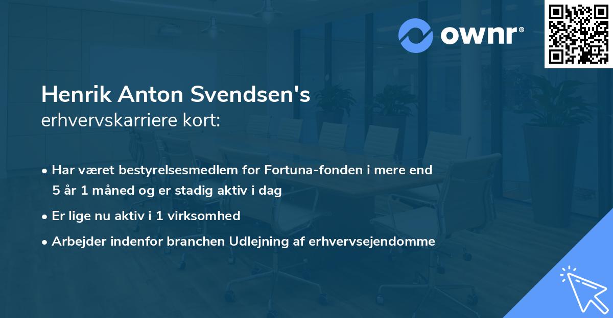 Henrik Anton Svendsen's erhvervskarriere kort