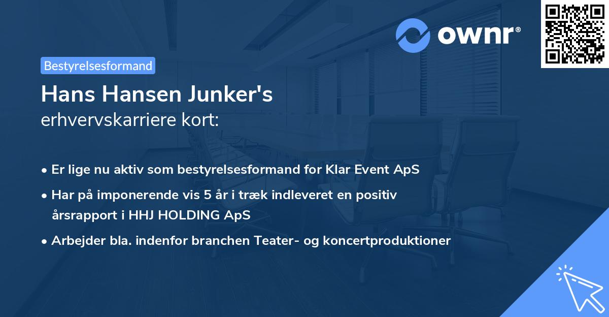 Hans Hansen Junker's erhvervskarriere kort