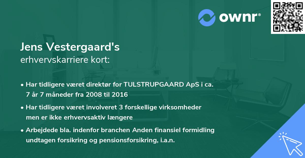 Jens Vestergaard's erhvervskarriere kort