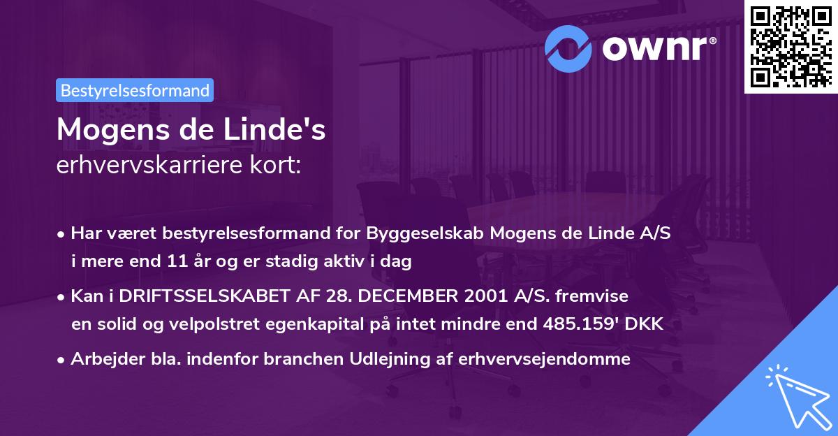 Mogens de Linde's erhvervskarriere kort