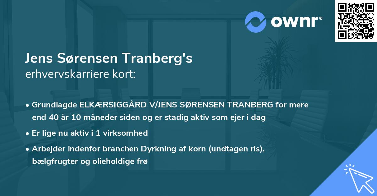 Jens Sørensen Tranberg's erhvervskarriere kort