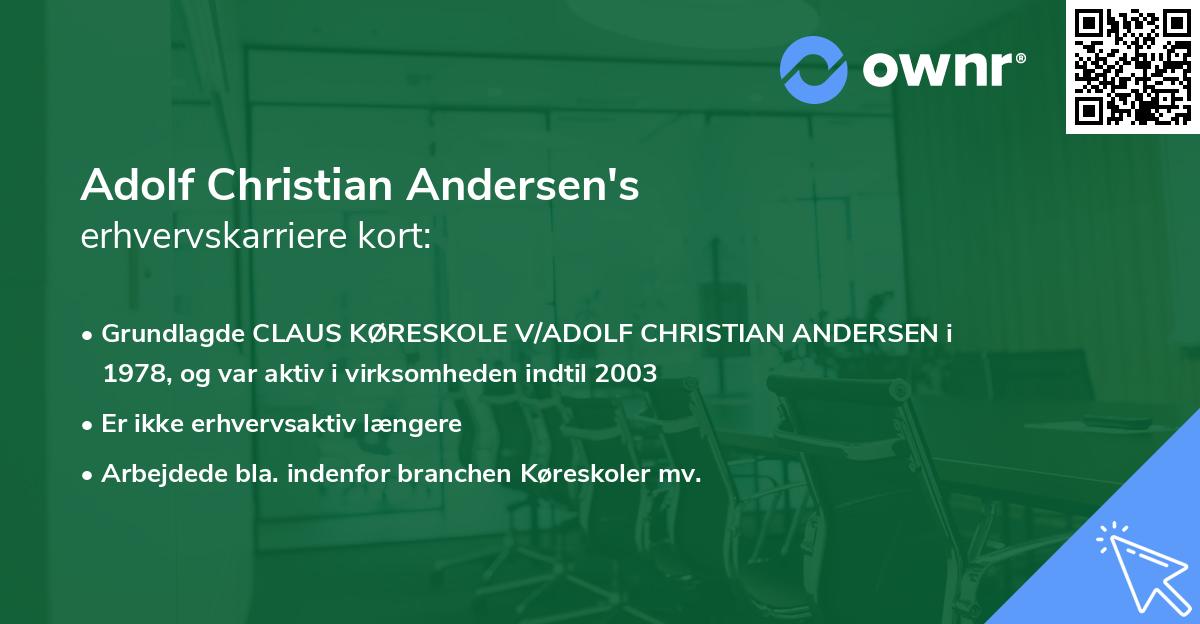 Adolf Christian Andersen's erhvervskarriere kort