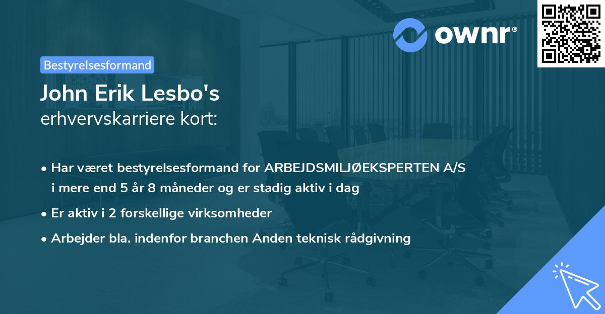 John Erik Lesbo's erhvervskarriere kort