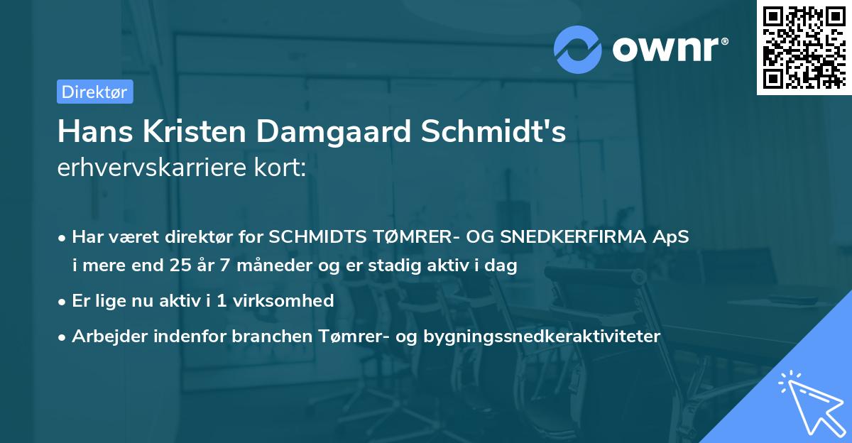Hans Kristen Damgaard Schmidt's erhvervskarriere kort